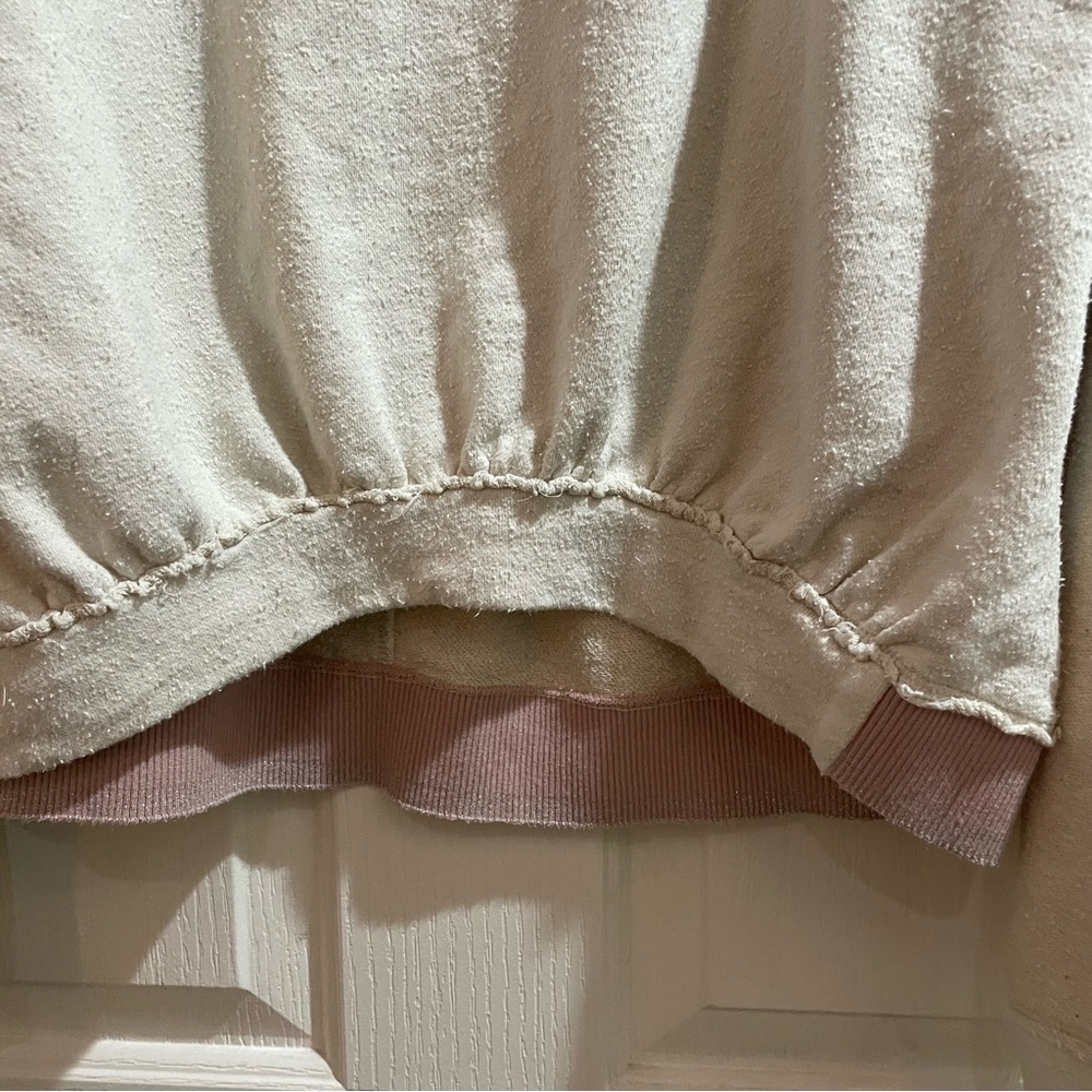Anthropologie Saturday Sunday Au Fait Cream Pink Metallic Trim Linen Sweatshirt - Picture 8 of 12